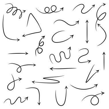 El çizilmiş vektör okları beyaz arkaplan üzerine karalama yapar..