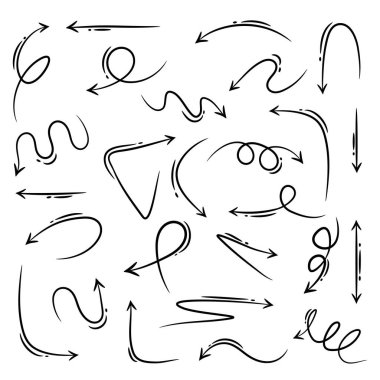 El çizilmiş vektör okları beyaz arkaplan üzerine karalama yapar..