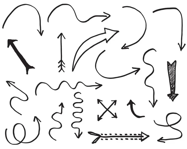 Χέρι Drawn Διάνυσμα Βέλη Doodle Στυλ Απομονώνονται Λευκό Φόντο — Διανυσματικό Αρχείο
