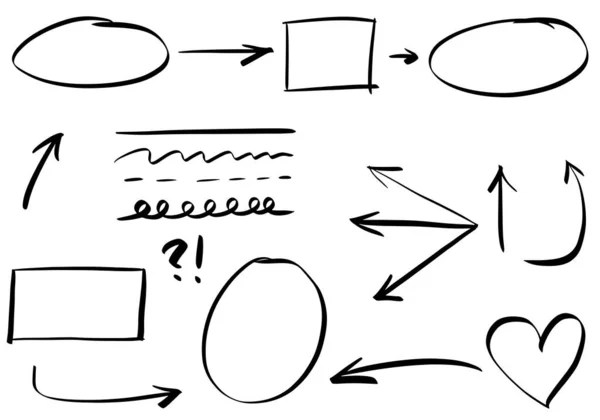 Élément Conception Doodle Lignes Caniche Flèches Cercles Courbes Vecteur Éléments — Image vectorielle