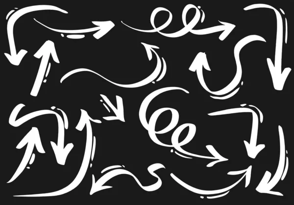 Руки Намальовані Стрілки Вектор Стилем Каракулі Ізольовані Чорному Тлі Ділового — стоковий вектор