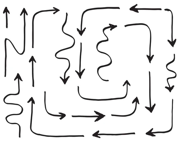 Ensemble Flèches Vectorielles Dessinées Main Gribouiller Sur Fond Blanc Illustration — Image vectorielle