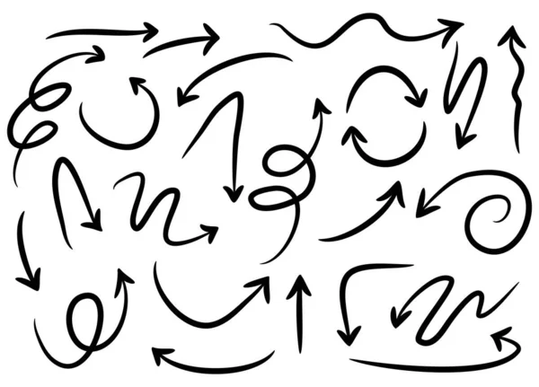 Conjunto Flechas Vectoriales Dibujadas Mano Garabato Sobre Fondo Blanco Diseño — Archivo Imágenes Vectoriales