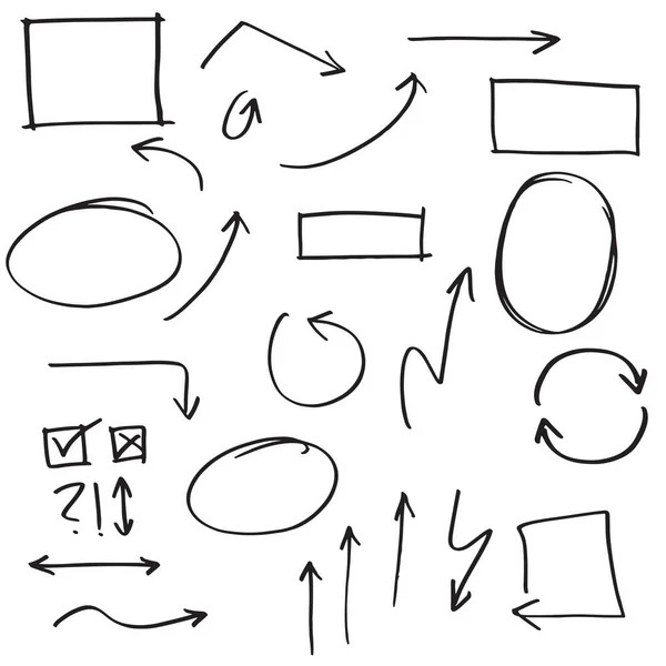 Doodle Design Element Doodle Lines Arrows Check Mark Circles Curves — Stock Vector