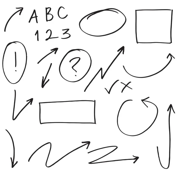 Doodle Gestaltungselement Gekritzelte Linien Pfeile Häkchen Kreise Und Kurven Vektor — Stockvektor