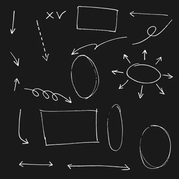 Doodle Gestaltungselement Gekritzelte Linien Pfeile Häkchen Kreise Und Kurven Vektor — Stockvektor