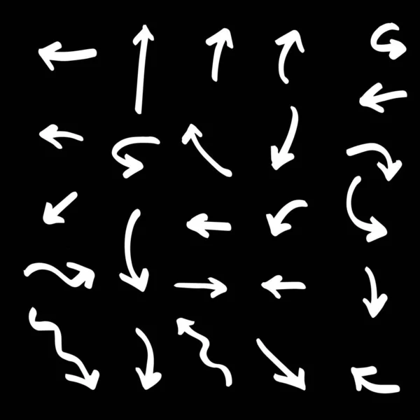 Set Frecce Vettoriali Disegnate Mano Scarabocchiare Sfondo Nero Disegno Elemento — Vettoriale Stock