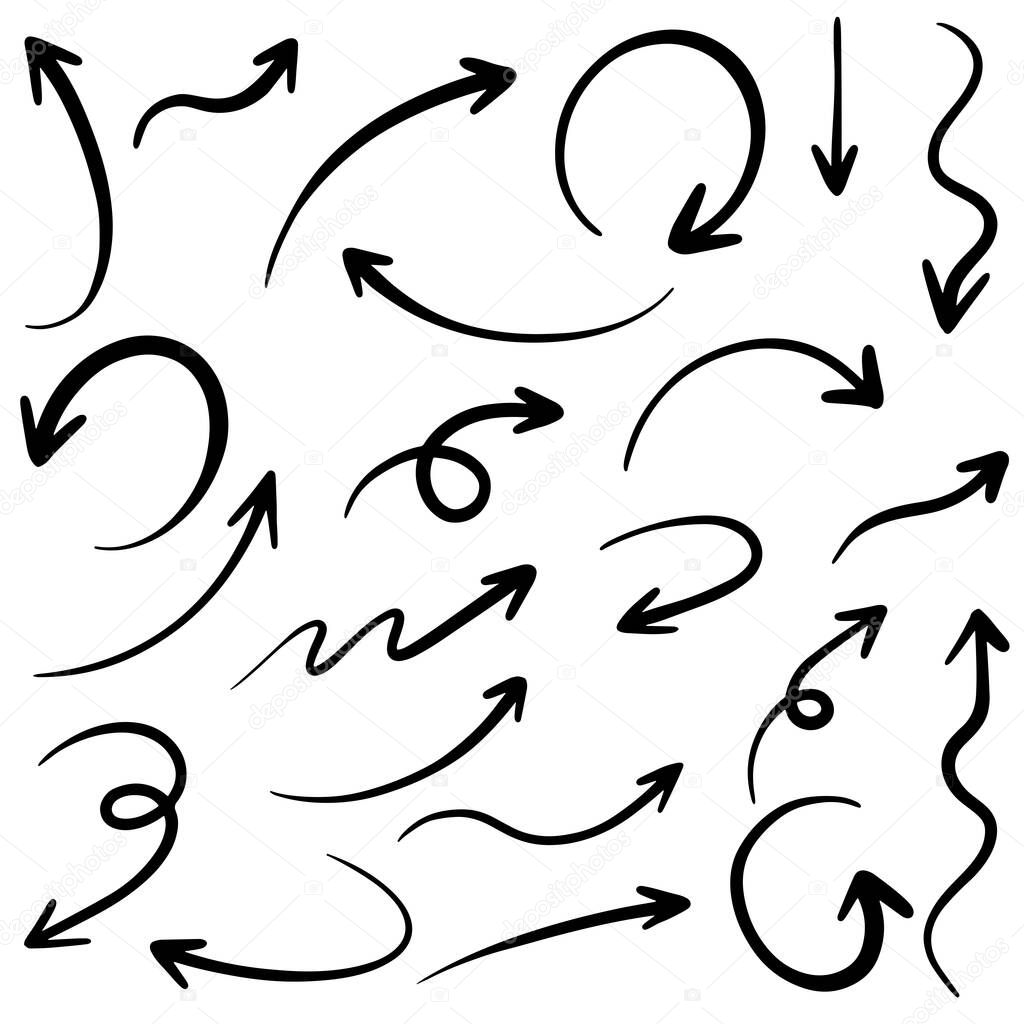Set of Hand drawn vector arrows  doodle on white background.design element vector illustration.