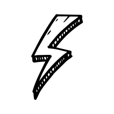 Elle çizilmiş elektrik şimşek sembolü çizimi çizimleri. beyaz arkaplanda izole edilmiş gök gürültüsü sembolü karalama simgesi.design element