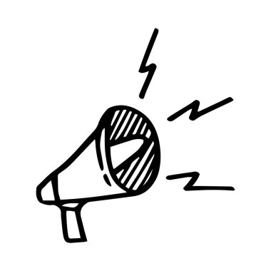 El çizimi vektör karalama megafonu çizimi. El çizimi hoparlör karalama simgesi beyaz arkaplanda izole