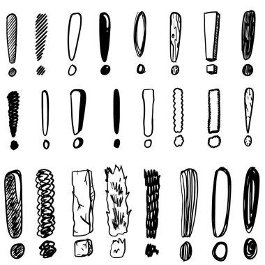 El çizimi ünlem işaretleri. Karalama ünlem işaretleri ayarlandı. vektör illüstrasyonu.