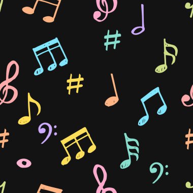 El çizimi müzik notaları kusursuz arka plan tasarımı. Vektör karalama tasarımı ögesi müzik notası çizim çizimleri.