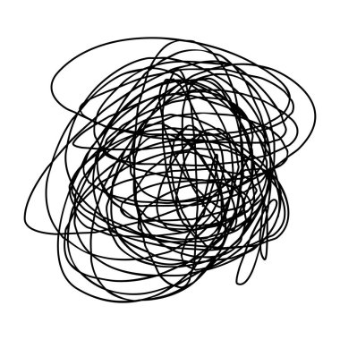 Karmaşık karalama çizimi. Soyut karalama, kaos çizimi. Beyaz arkaplanda izole edilmiş vektör illüstrasyonu