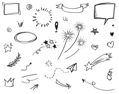 El çizimi elementler, konsept tasarım için. Karalama özeti beyaz arkaplana izole edildi. vektör illüstrasyonu.