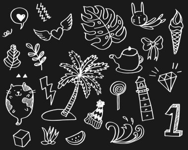 El çizimi şirin karalama seti.