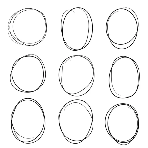 Uppsättning Handritade Vektor Klotter Cirkel Linje Skiss Illustrationer — Stock vektor