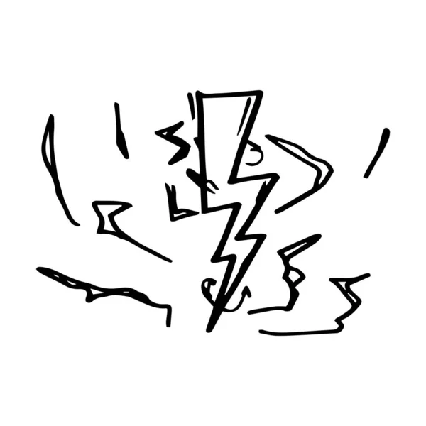 Mano Disegnato Vettore Doodle Fulmine Elettrico Simbolo Schizzo Illustrazioni Simbolo — Vettoriale Stock