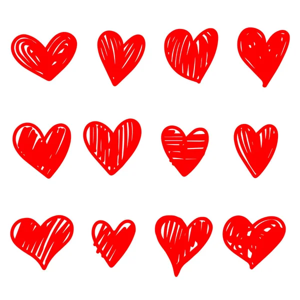 Collection Set Doodle Hearts Isolated White Background Hand Drawn Icon — Stock Vector