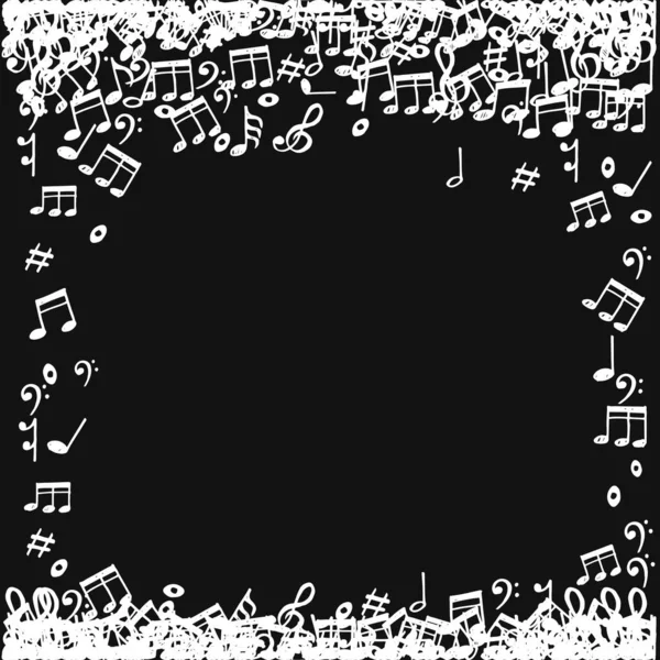 Doodle Música Notas Patrón Fondo Musical Abstracto Sobre Fondo Negro — Vector de stock