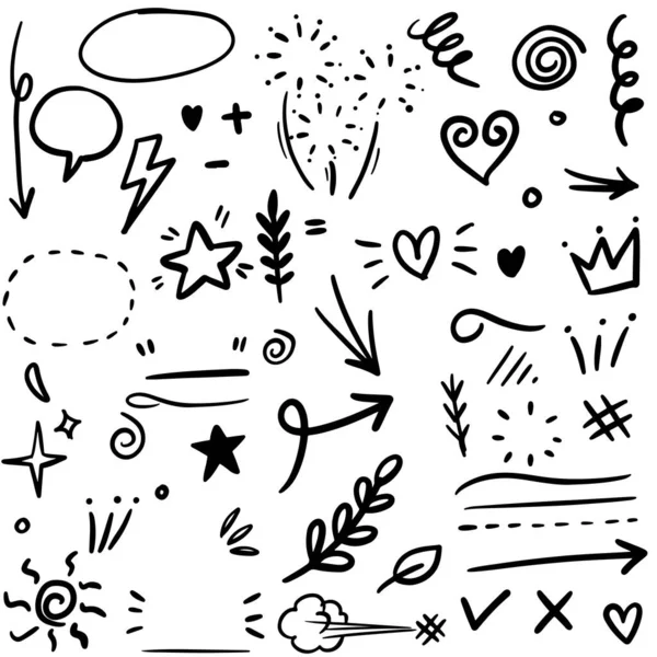 Conjunto Elementos Diseño Dibujado Mano Flecha Corazón Amor Habla Burbuja — Vector de stock