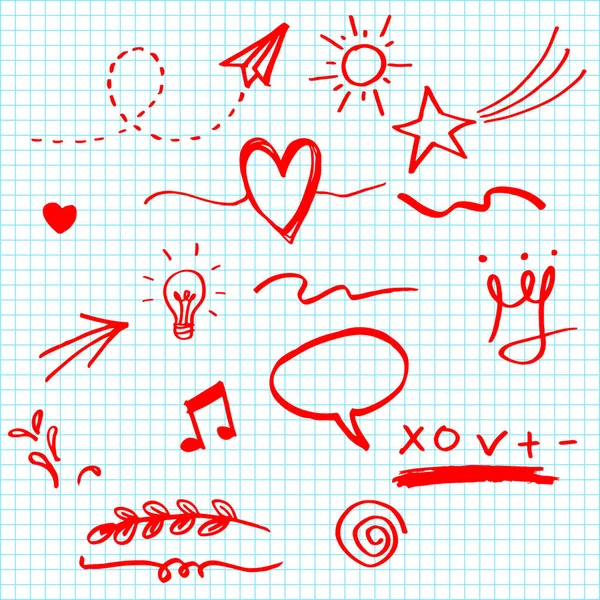 Elementos Conjunto Desenhados Mão Papel Seta Coração Amor Bolha Fala — Vetor de Stock