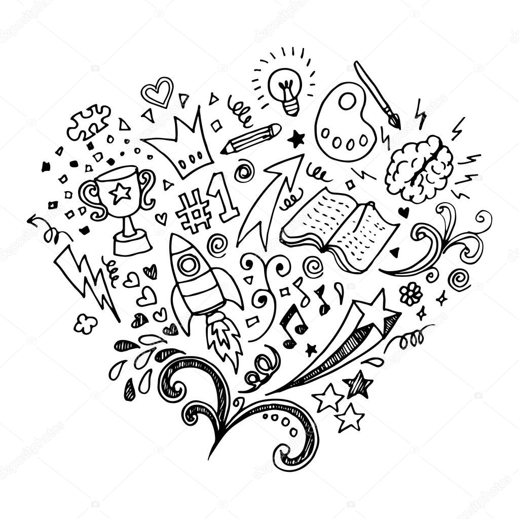 Hand drawn of isolated creative doodle art on a white background. vector illustration.