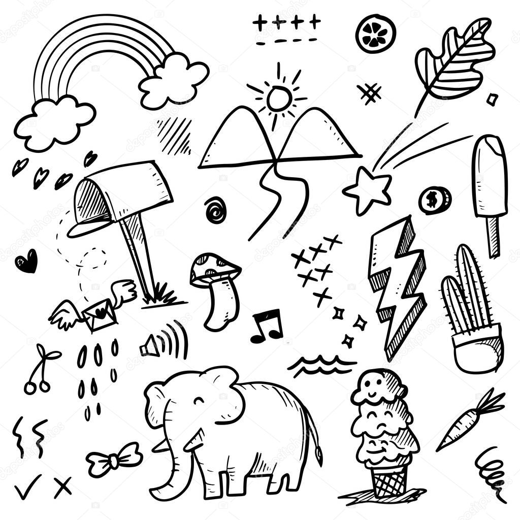 Hand drawn set elements, for concept design. cute doodle abstract . vector illustration.