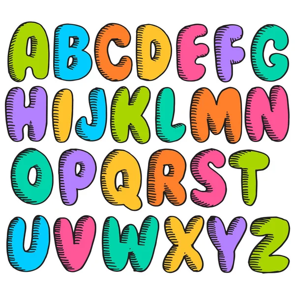 Handgetekende Doodle Grappig Lettertype Wat Een Leuk Alfabet Vector Illustratie — Stockvector