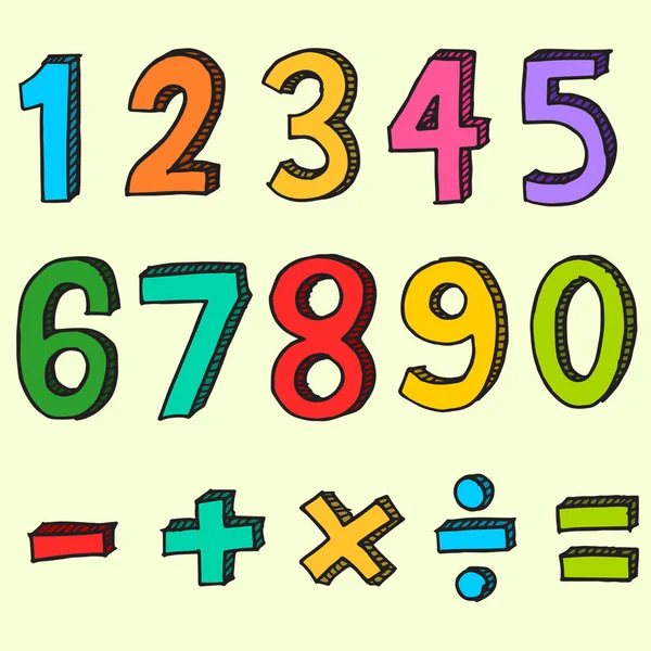 Numeri Colorati Disegnati Mano Numeri Scarabocchi Temi Dei Bambini Isolati — Vettoriale Stock