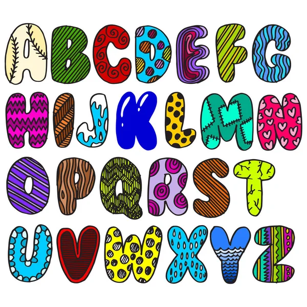 Handgetekende Doodle Grappig Lettertype Wat Een Leuk Alfabet Vector Illustratie — Stockvector