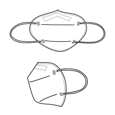 Beyaz arka planda izole edilmiş El Çizimi Tıbbi maske seti, Corona koruma .vektör illüstrasyonu.
