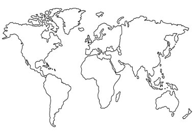 Beyaz arkaplana el çizimi dünya haritası çizimi. vektör illüstrasyonu.