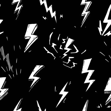 Elle çizilen el çizimi vektörün kusursuz deseni elektrik yıldırımı sembolü çizim çizimleri. Kusursuz desenli gök gürültüsü simgesi karalama simgesi..