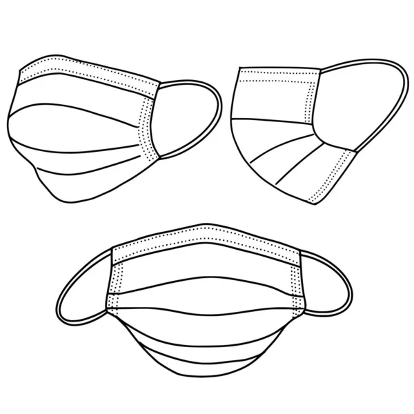 Conjunto Máscara Médica Dibujada Mano Aislada Sobre Fondo Blanco Protección — Vector de stock