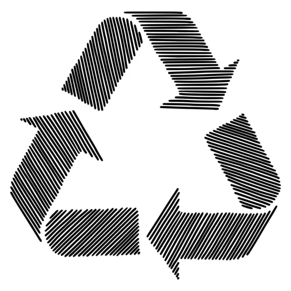 Sketch Doodle Reciclar Símbolo Reutilización Aislado Sobre Fondo Blanco Ilustración — Vector de stock