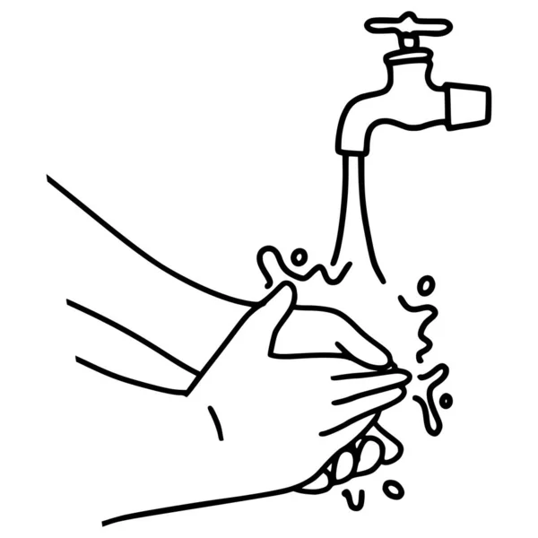 Hand Drawn Washing Hands Doodle Isolated White Background Ilustrasi Vektor - Stok Vektor