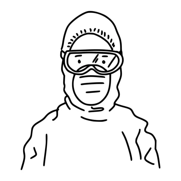 手描きのコロナウイルス医療従事者 ドアコロナウイルス保護 ベクターイラスト — ストックベクタ