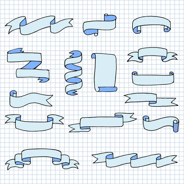 Set Hand Drawn Vector Doodle Ribbon Banner Illustrations — Stock Vector