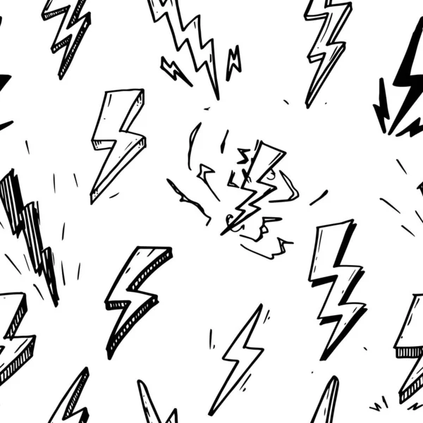 Бесшовный Узор Рисованных Вручную Векторных Каракулей Электрические Молнии Символа Молнии — стоковый вектор