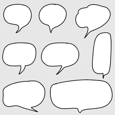El çizimi konuşma baloncukları. Doodle kümesi elemanı. Vektör illüstrasyonu.