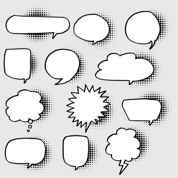 Handgezeichnete Sprechblasen Mit Halbtonschatten Für Apps Und Webseiten Vektorillustration — Stockvektor