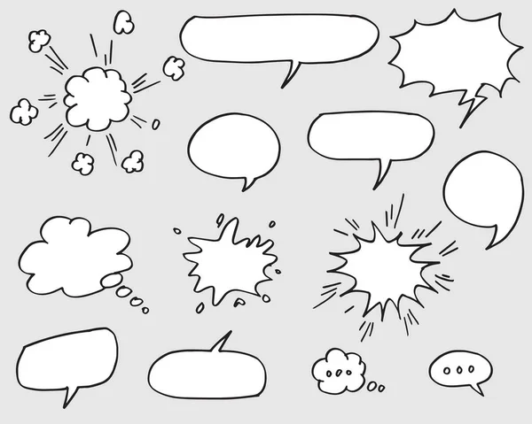 Juego Dibujado Mano Burbujas Habla Doodle Set Element Ilustración Vectorial — Vector de stock