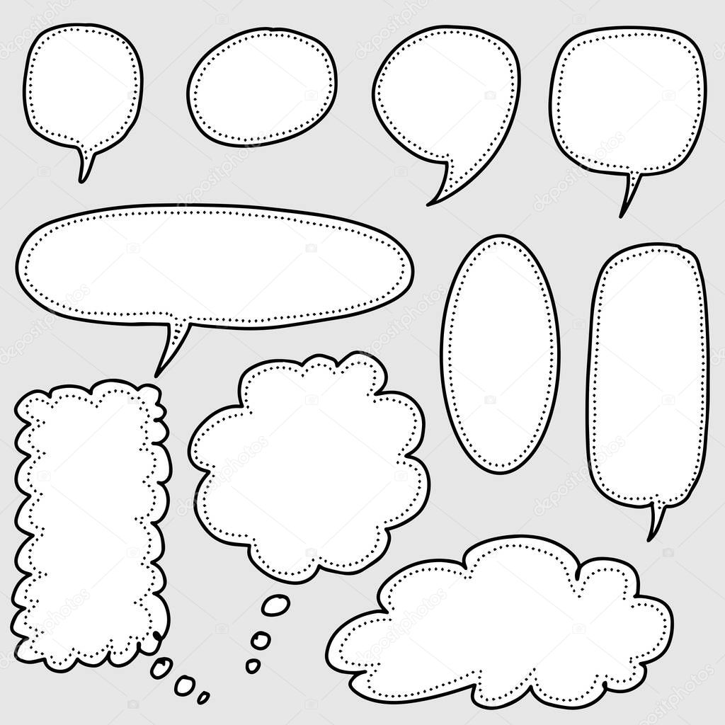 Hand drawn set of speech bubbles. Vector illustration.