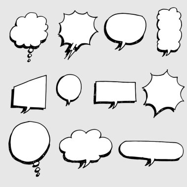 Bir dizi el çizimi komik balon konuşması