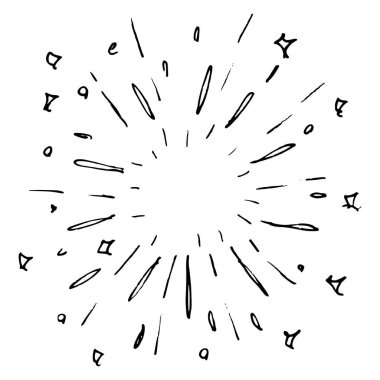 karalama tasarımı ögesi, yıldız patlaması, havai fişek, güneş patlaması, konsept tasarım patlaması.