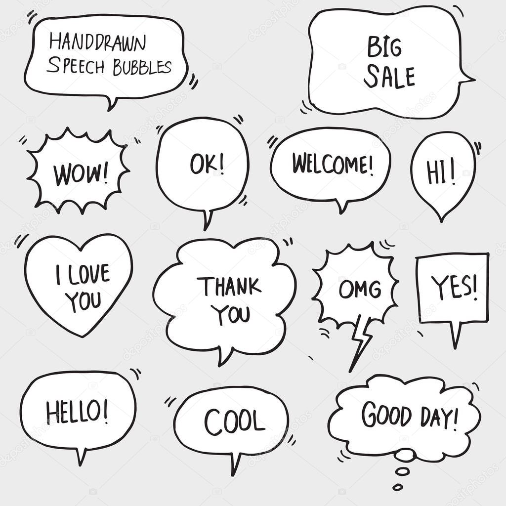 set of hand drawn comic bubble speech with text