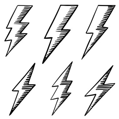 El çizimi vektör karalaması elektrikli yıldırım sembolü çizimi çizimleri. beyaz arkaplanda izole edilmiş gök gürültüsü sembolü karalama simgesi.design element .