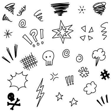 El çizimi elementler, konsept tasarım için. Küfür etme beyaz arka planda izole edilmiş. vektör illüstrasyonu.