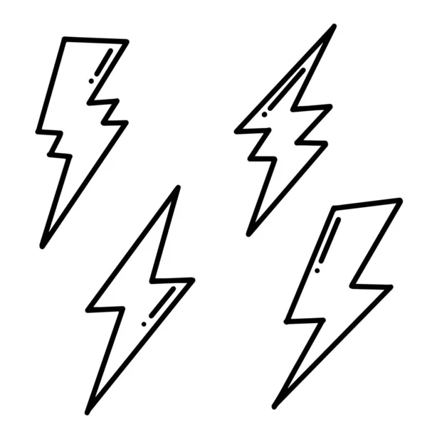 Set Handgetekende Vector Doodle Elektrische Bliksemschicht Symbool Schets Illustraties Donder — Stockvector