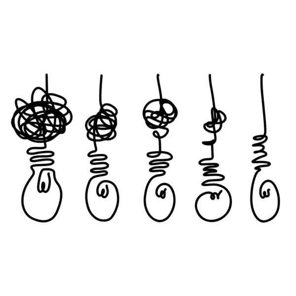 Icônes Ampoule Doodle Avec Concept Illustration Idea Vector — Image vectorielle